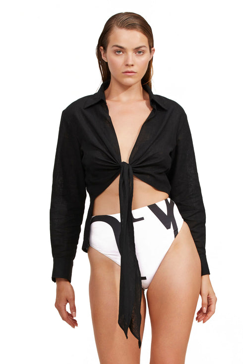 Gottex Luma High Low Collared Front Tie Blouse